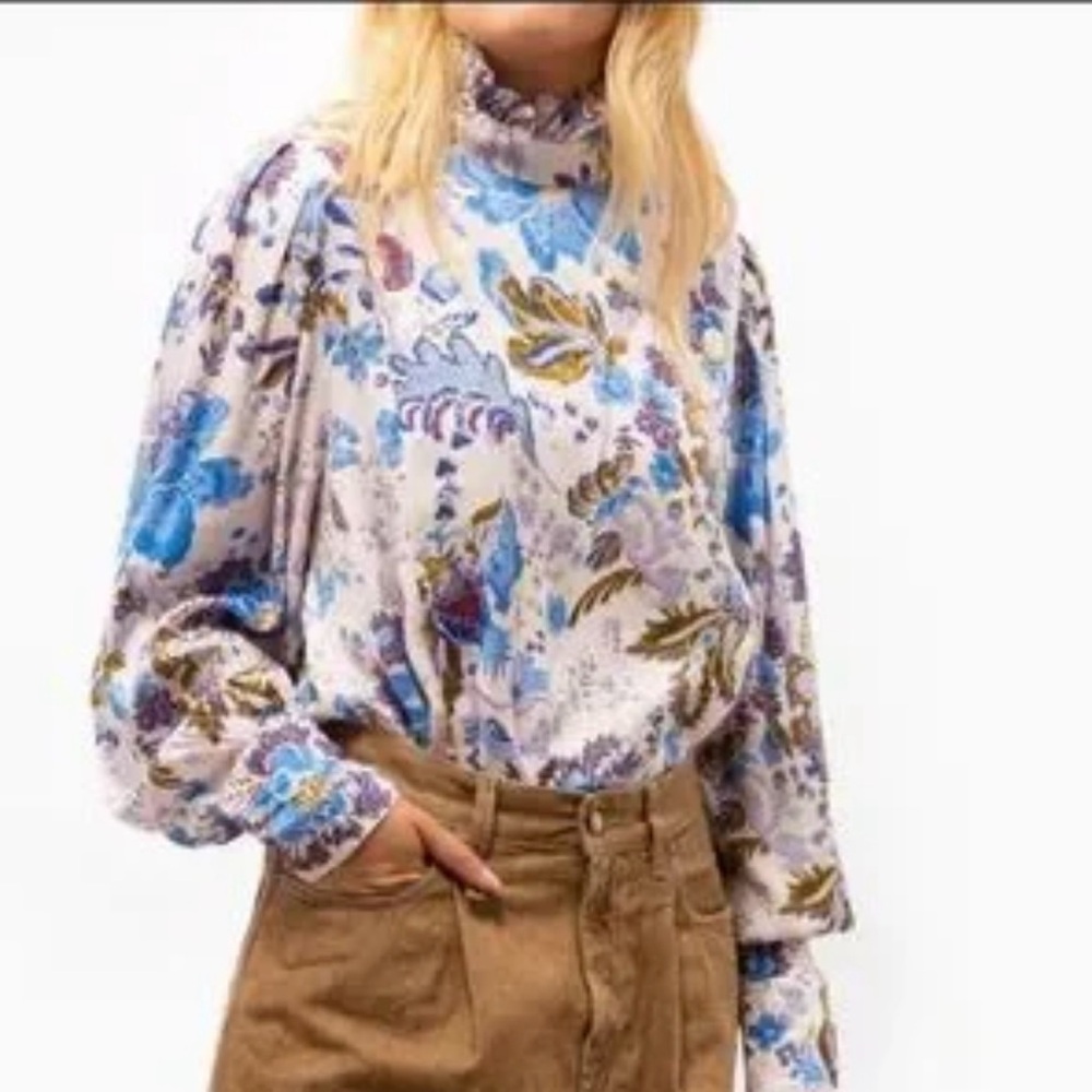 ISABEL MARANT ETOILE Women Backal Ruffled Floral Satin Blouse Top Sz 40